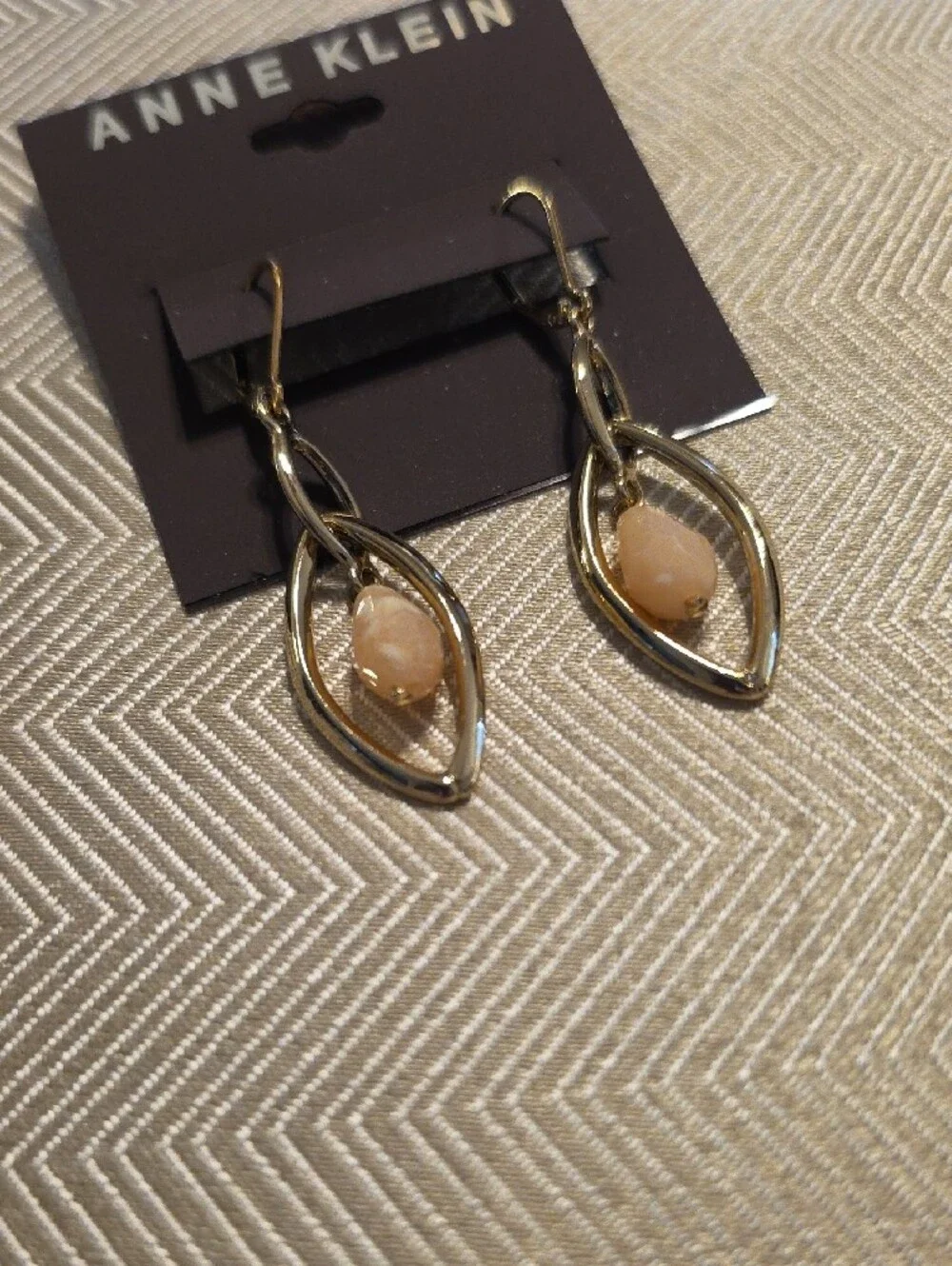 Anne Klein Gold-Tone Drop Earrings with Peach Teardrops